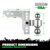 Rhino USA 6In Heavy Duty Drop Hitch - 2In (Silver) - My Store
