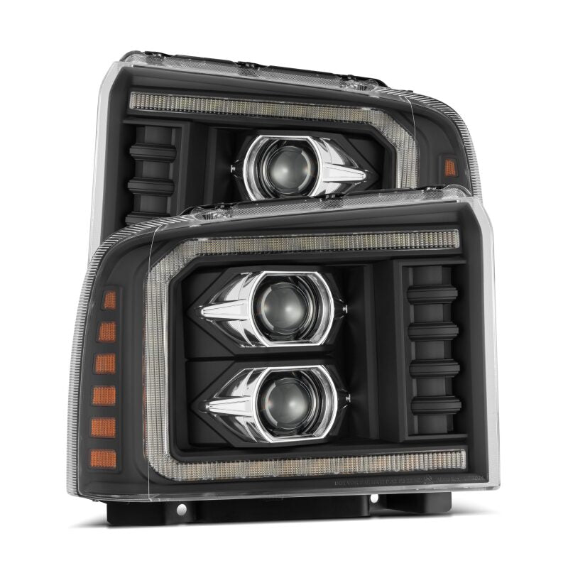AlphaRex 05 - 07 Ford F250/350/450/550 Super Duty LUXX LED Proj HL Blk w/Actv Light & Seq Sig + SB DRL - My Store