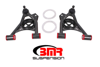 compare product BMR 79-93 Mustang Fox Lower Control A-Arm Front w/ Spring Pocket/Tall Ball Joint - Black Hammertone