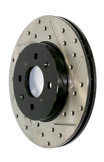 compare product StopTech 2014+ Chevy Corvette Stingray Slotted & Drilled Front Right Rotor