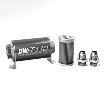 compare product DeatschWerks Stainless Steel 10AN 40 Micron Universal Inline Fuel Filter Housing Kit (110mm)