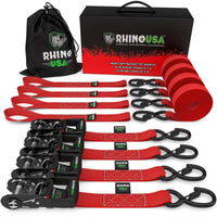 Rhino USA Heavy Duty Ratchet Tie - Down 4 - Pack Red 1.6In X 15Ft - My Store