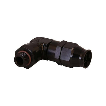 compare product Aeromotive PTFE Hose End - AN-06 to AN-08 Hose - 90 Deg - Black Anodized