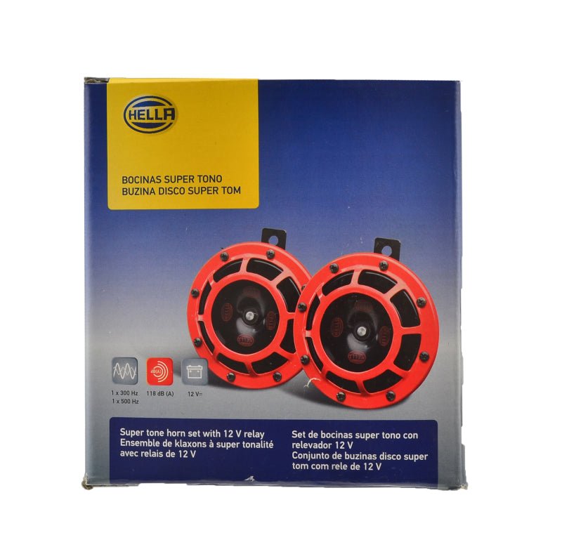 Hella Supertone Horn Kit 12V 300/500HZ Red (003399803 = 003399801) - My Store