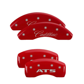 compare product MGP 4 Caliper Covers Engraved Front Cadillac Engraved Rear ATS Red finish silver ch