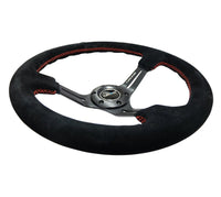 NRG Reinforced Steering Wheel (350mm / 3in. Deep) Blk Suede w/Red Stitching & 5mm Spokes w/Slits - My Store