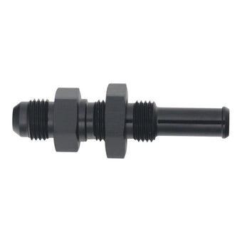 compare product DeatschWerks 6AN Male Flare to Straight 3/8in Single Hose Barb - Anodized Matte Black