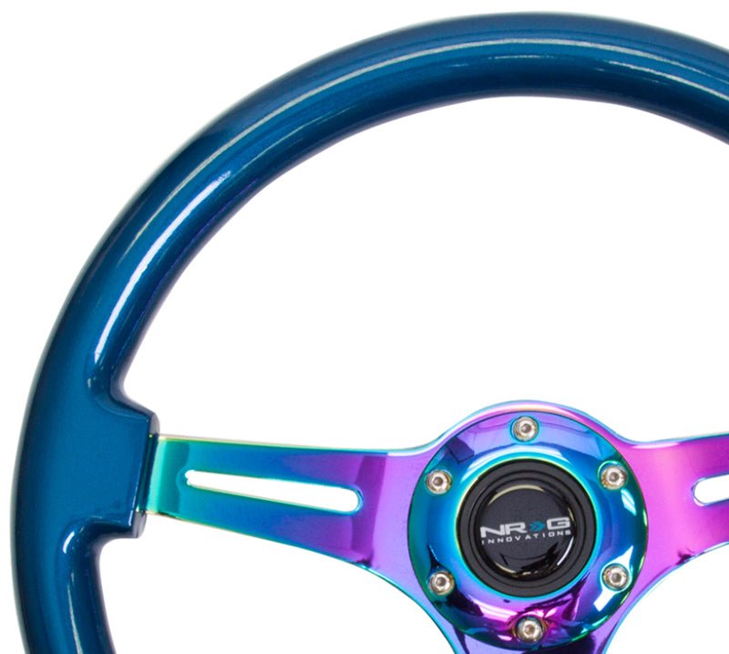 NRG Classic Wood Grain Steering Wheel (350mm) Blue Pearl/Flake Paint w/Neochrome 3 - Spoke Center - My Store