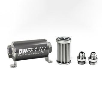 compare product DeatschWerks Stainless Steel 8AN 5 Micron Universal Inline Fuel Filter Housing Kit (110mm)