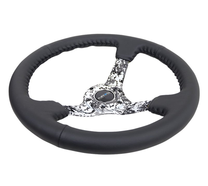 NRG Reinforced Steering Wheel (350mm / 3in. Deep) Blk Leather w/Hydrodipped Digi - Camo Spokes - My Store