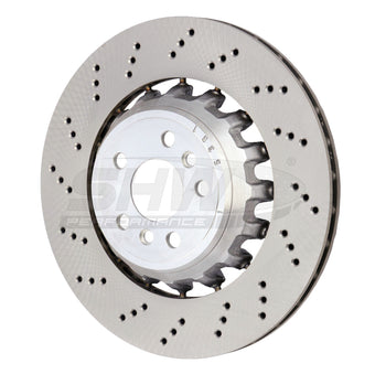compare product SHW 2020+ BMW X3 M 3.0L Left Rear Cross-Drilled Lightweight Brake Rotor (34118054827)