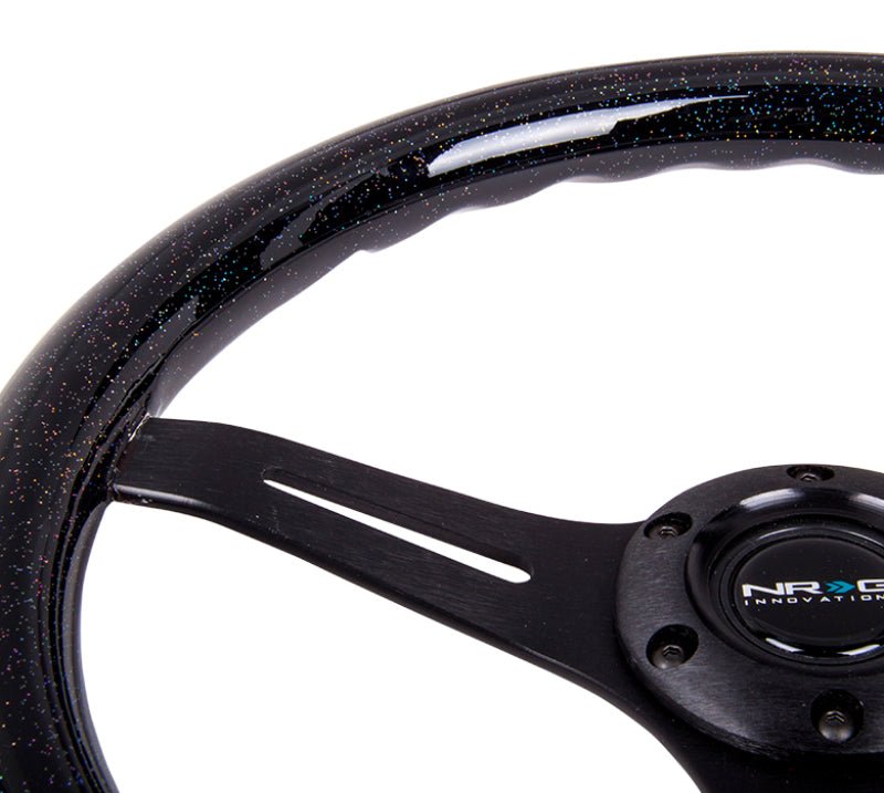 NRG Classic Wood Grain Steering Wheel (350mm) Black Sparkled Grip w/Black 3 - Spoke Center - My Store