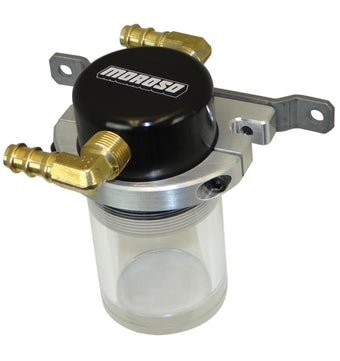 compare product Moroso Universal Air/Oil Separator Catch Can - Small Body w/o Drain - Billet Alum - Blk/Clear Bottom