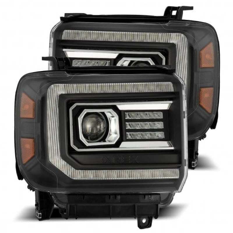 AlphaRex 14 - 18 GMC Sierra LUXX LED Proj Headlights Plank Style Black w/Activ Light/Seq Signal/DRL - My Store