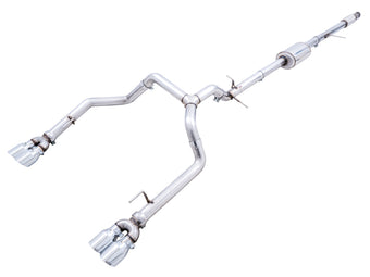 compare product AWE Tuning 4th Gen GM 1500 5.3L 0FG Cat-Back Split Rear Exit (w/ Bumper Cutouts) - Quad Chrome Tips
