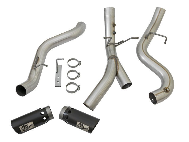 aFe ATLAS 4in DPF - Back Alum Steel Exhaust System w/Dual Exit Black Tip 2017 GM Duramax 6.6L (td) - My Store