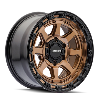 compare product Mayhem 8306 Ridgeline 17x8.5 / 5x127 BP/ -6mm Offset / 78.1mm Hub Satin Bronze/Black Lip Wheel