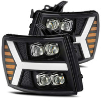 AlphaRex 07 - 13 Chevy 1500HD NOVA LED Proj Headlights Plank Style Matte Blk w/Activ Light/Seq Signal - My Store