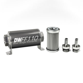 compare product DeatschWerks Stainless Steel 3/8in 5 Micron Universal Inline Fuel Filter Housing Kit (110mm)