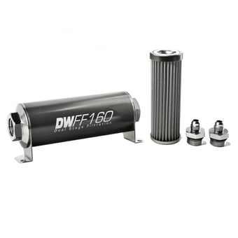 compare product DeatschWerks Stainless Steel 6AN 40 Micron Universal Inline Fuel Filter Housing Kit (160mm)