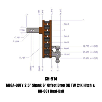 compare product Gen-Y Mega Duty 2.5in Shank 6in Offset Drop 3K TW 21K Hitch w/GH-061 Dual-Ball