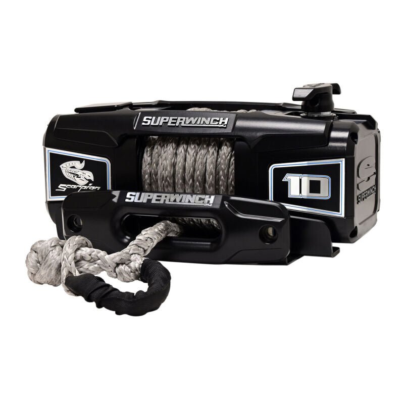 Superwinch 10000 LBS 12V DC 3/8in x 54ft Synthetic Rope Scorpion 10000SR Winch - Black Powdercoat - My Store