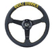 NRG Sport Steering Wheel (350mm / 1.5in Deep) Black Leather/Gold Stitch w/Matte Black Solid Spokes - My Store