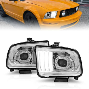 compare product ANZO 05-09 Ford Mustang (w/Factory Halogen HL Only) Projector Headlights w/Light Bar Chrome Housing