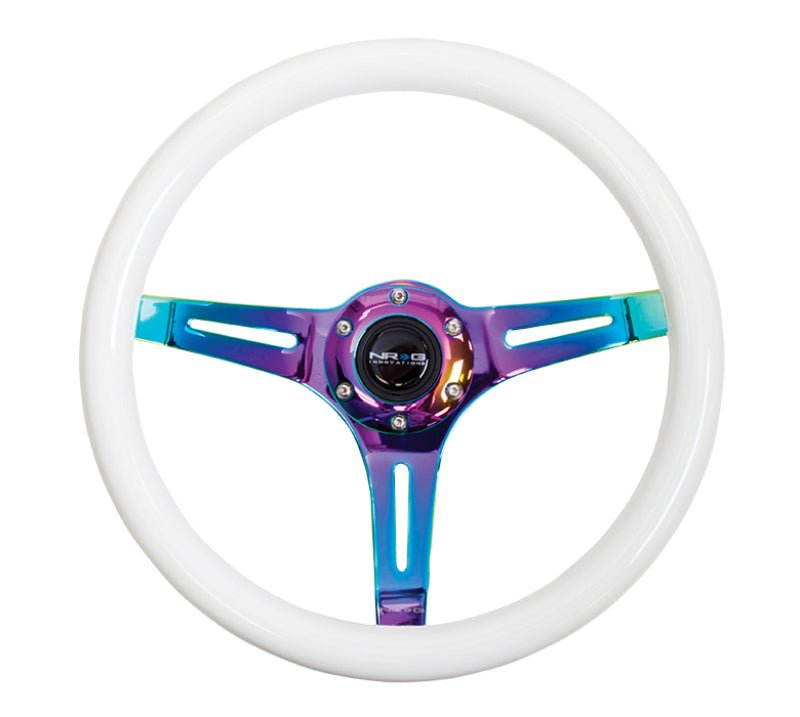 NRG Classic Wood Grain Steering Wheel (350mm) Glow - N - The - Dark Green Grip w/Neochrome 3 - Spoke Center - My Store