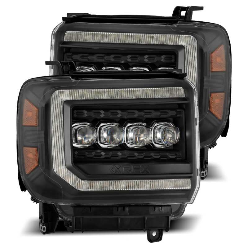 AlphaRex 14 - 18 GMC Sierra NOVA LED Proj Headlights Plank Style Black w/Activ Light/Seq Signal/DRL - My Store