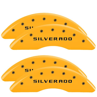 compare product MGP 4 Caliper Covers Engraved Front & Rear Silverado Yellow finish black ch