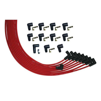 compare product Moroso V8 Universal 90 Deg Plug Non-HEI Ultra Spark Plug Wire Set - Red
