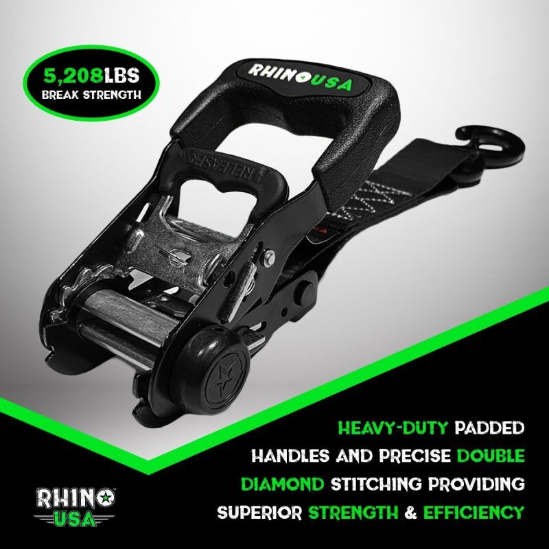 Rhino USA Heavy Duty Ratchet Tie - Down 4 - Pack Green 1.6In X 15Ft - My Store