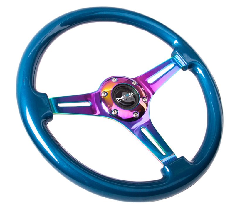 NRG Classic Wood Grain Steering Wheel (350mm) Blue Pearl/Flake Paint w/Neochrome 3 - Spoke Center - My Store