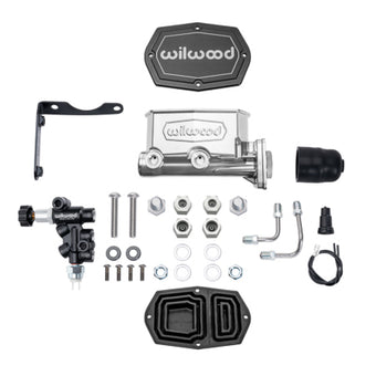 compare product Wilwood MOPAR Compact Tandem M/C Kit w/ P-Valve 1.12in Bore - Chrome Powdercoat