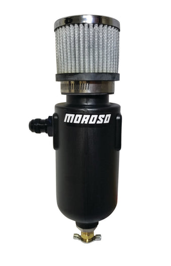 compare product Moroso Breather Tank/Catch Can -8An Male Inlet - Black Polyethylene