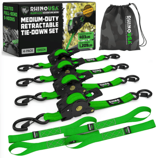 compare product Rhino USA Retractable Ratchet Straps (4Pk 1Inx10Ft) (Green)
