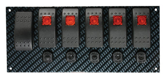 compare product Moroso Rocker Switch Panel - Dash Mount - LED - 8in x 3-13/32in - Grey/Black Fiber Design
