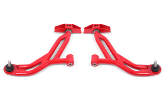compare product BMR Suspension 05-14 Ford Mustang Lower A-Arms - Red - Non-Adjustable