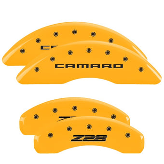 compare product MGP 4 Caliper Covers Engraved Front Gen 5/Camaro Engraved Rear Gen 5/Z28 Yellow finish black ch