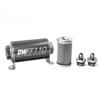 compare product DeatschWerks Stainless Steel 6AN 10 Micron Universal Inline Fuel Filter Housing Kit (110mm)