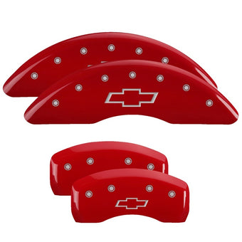 compare product MGP 4 Caliper Covers Engraved Front & Rear Bowtie Red Finish Silver Char 2018 Chevrolet Traverse