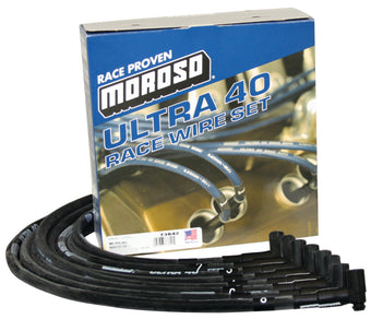 compare product Moroso Chevrolet Small Block (w/Jesel) Ignition Wire Set - Ultra 40 - Sleeved - 90 Degree - Black