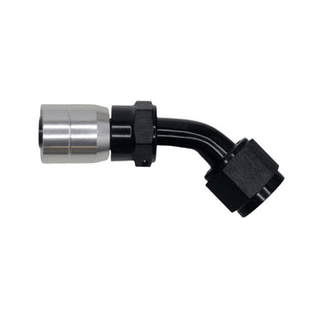 compare product DeatschWerks 8AN Female Swivel 45-Degree Crimping Style Hose End CPE - Anodized Matte Black