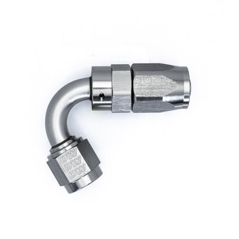 compare product DeatschWerks 6AN Female Swivel 120-Degree Hose End CPE - Anodized DW Titanium