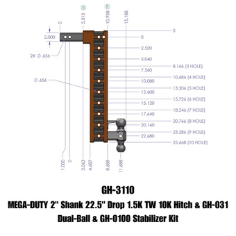compare product Gen-Y Mega Duty 2in Shank 22.5in Drop 10K Hitch w/GH-031 Dual-Ball/GH-0100 Stabilizer Kit