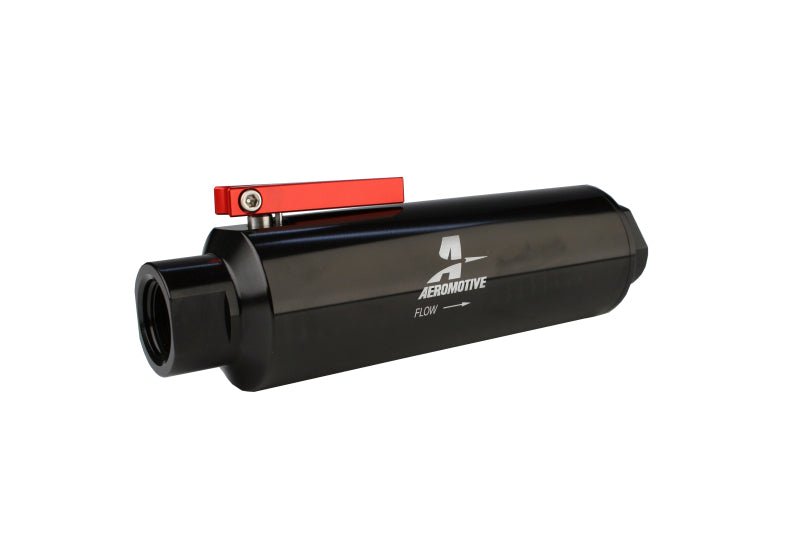 Aeromotive In - Line AN - 12 Filter w/Shutoff Valve 100 Micron SS Element - Black Anodize Finish - My Store