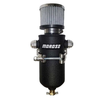 compare product Moroso 12AN Male Fittings Catch Can Breather Tank - Black Powder Coat