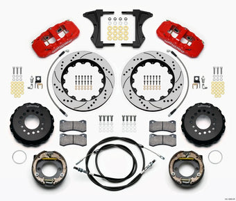 compare product Wilwood AERO4 Rear Kit 14.00 Drilled Red 2005-2014 Mustang w/ BMR Suspn. w/Lines