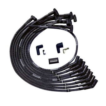 compare product Moroso BBC Over Valve Cover 135 Deg Plug HEI Sleeved Ultra Spark Plug Wire Set - Black